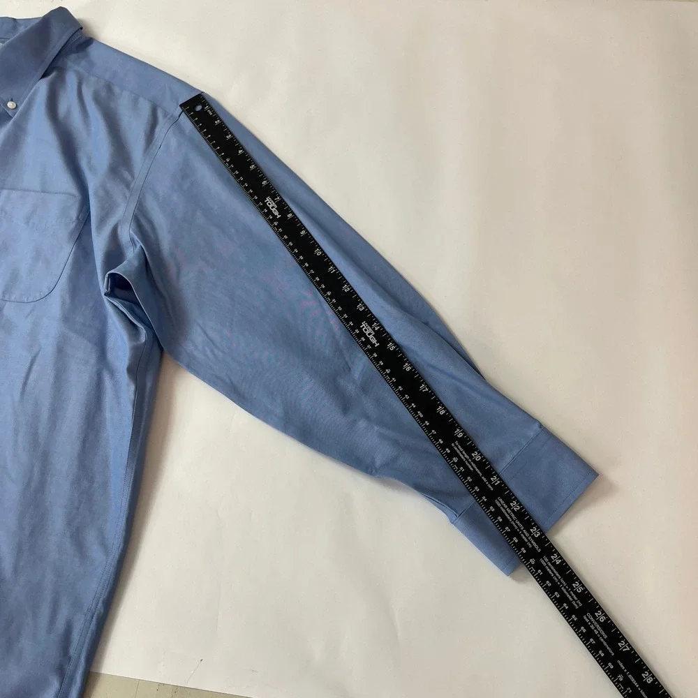 LL Bean Shirt Mens 17 33 Blue Pinpoint Oxford OCBD Long Sleeve Preppy Office
